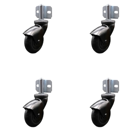 Service Caster 3'' Black Neoprene Rubber Casters Side Mount Brackets , 4PK SCC-GR03S310-NPRB-BK-71678-4-CB180-4